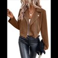 thumbnail image 1 of Chaqueta Blazer de Ante y Piel Sintética de Larga con Cremallera Corta para Mujer, Moda de Otoño. Café XL, 1 of 7