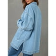 thumbnail image 4 of SHEWIN Women's Plus Size denim Jacket Oversized Jean Jackets Boyfriend Button Up Long Sleeve Split Fall Spring Shacket Light Blue, 4 of 7