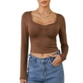 thumbnail image 2 of Cenuakty Womenacute;s Spring Summer Fitted Crop Tops Long Sleeve Low Cut Solid Color Slim T-shirt, 2 of 9