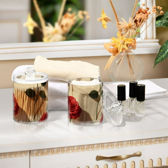 Ckdifva Roses in Yellow Storage Jar with Lid Acrylic Organization Storage Containers Set of 2