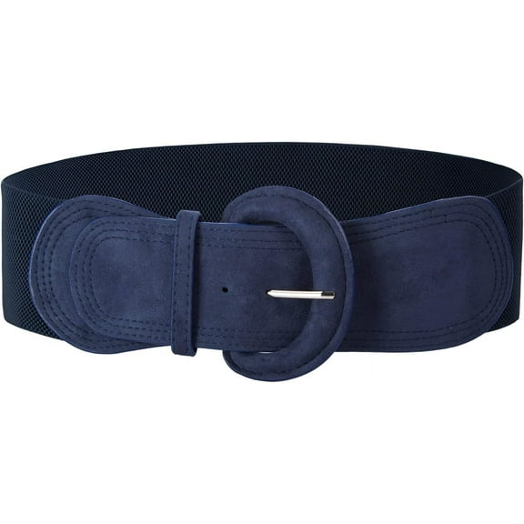 Women's Elastic Belt Wide Stretchy Belt Vintage Chunky Buckle Belts S-XXL Suede#navy Blue XX-Large