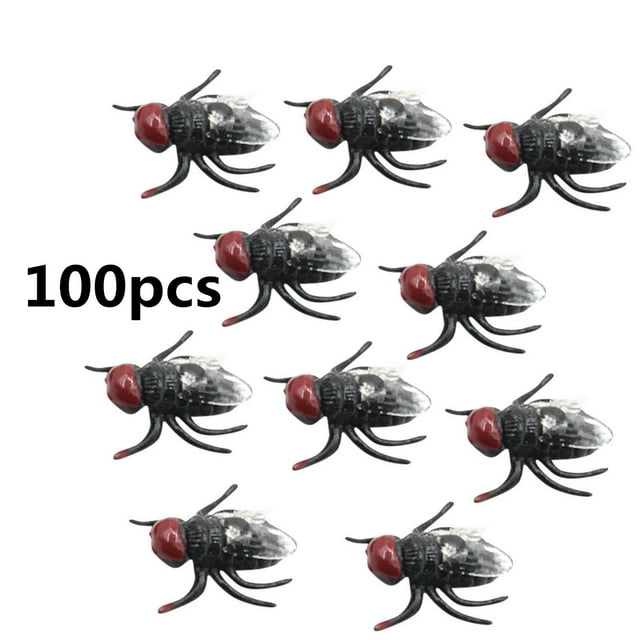 B 100 Pcs Plastic Fake Fly Insects Prank Joke Toy Trick Gag Novelty Prop For Party Decorations Science Project Classroom Education Practical Joke Supplies