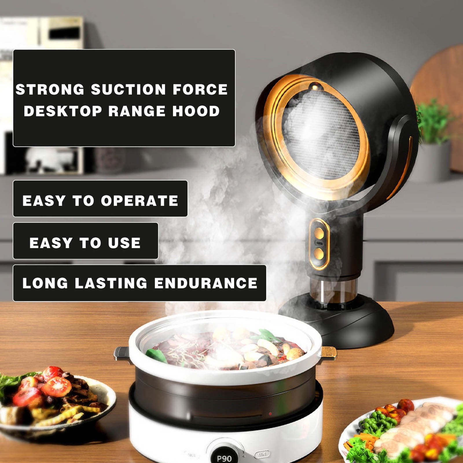 CQCYD Portable Range Hood USB Rechargeable, Mini Kitchen Exhaust Fan For BBQ Hot Pot, Smart Tabletop Oil Collector, Compact Travel Essential For RV Camper