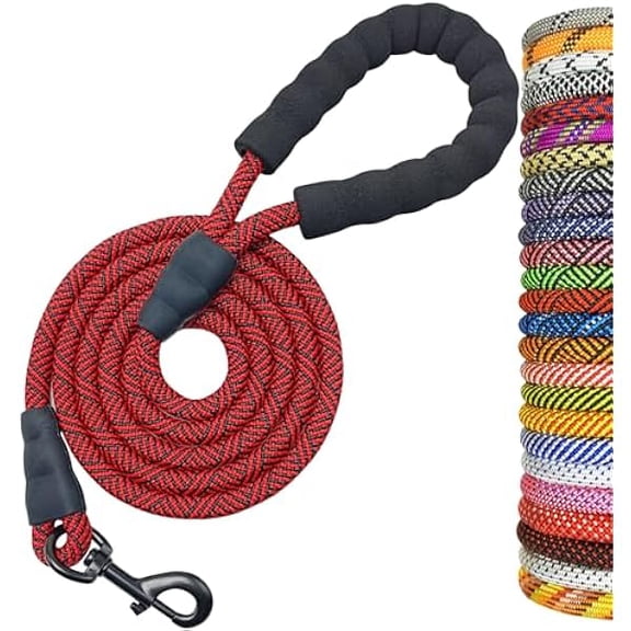 Eryueer 6FT Rope Dog Leash, Soft Padded Handle Thick Nylon Pet Leash, Large Medium Dogs Walking Training Leashes (red Black, 1/2" * 6')