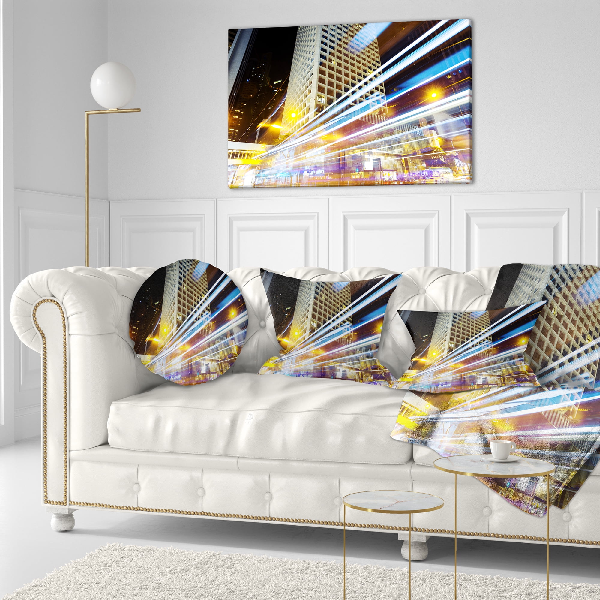 Designart Urban City Traffic Trails - Cityscape Digital Throw Pillow - 12x20