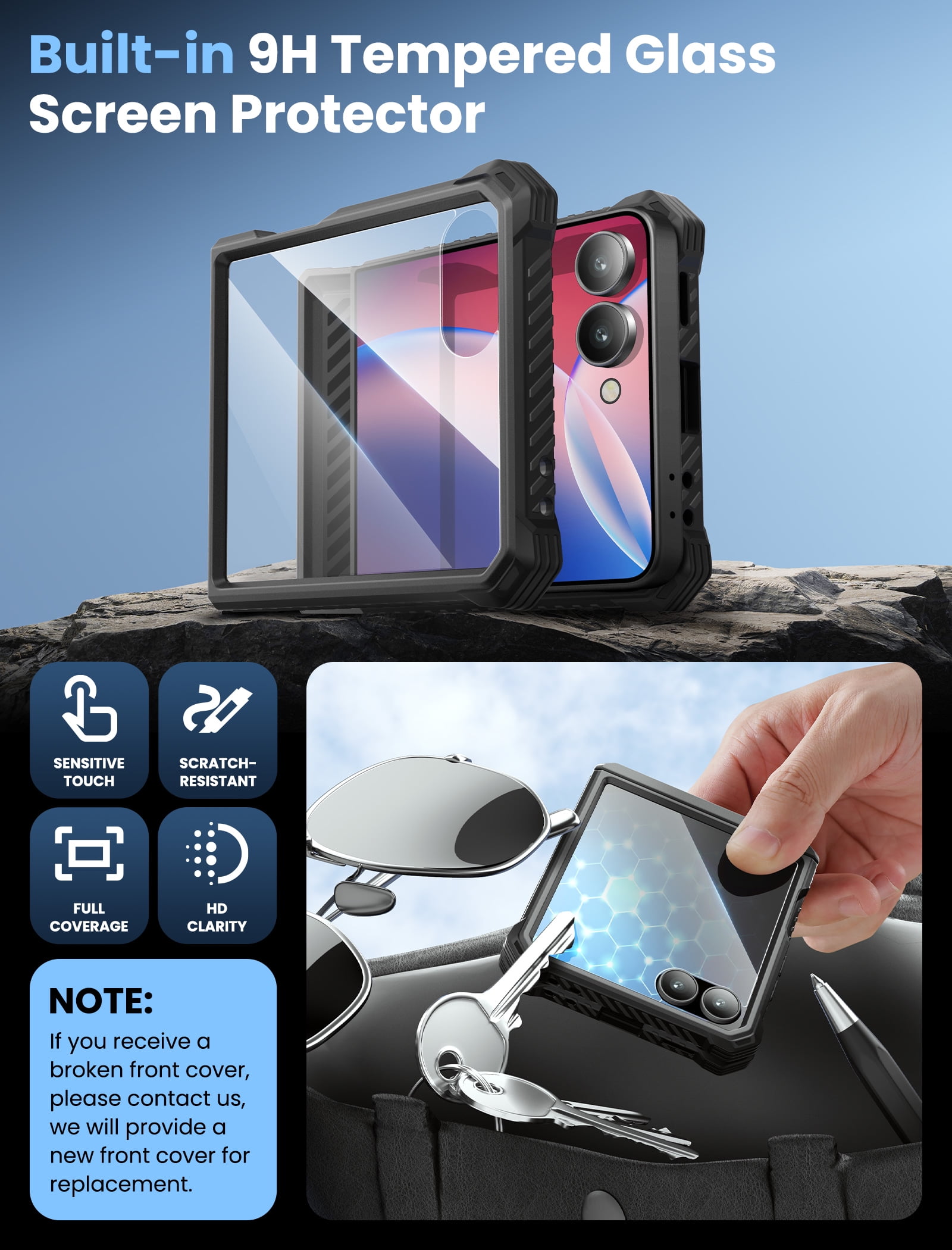 i-Blason Armorbox for Samsung Galaxy Z Flip 7 Case with Stand, [Built-in 9H Screen Protector] [with Belt-Clip] [Hinge Protection], Full-Body Military Protection Phone Case for Samsung Z Flip 7, Black