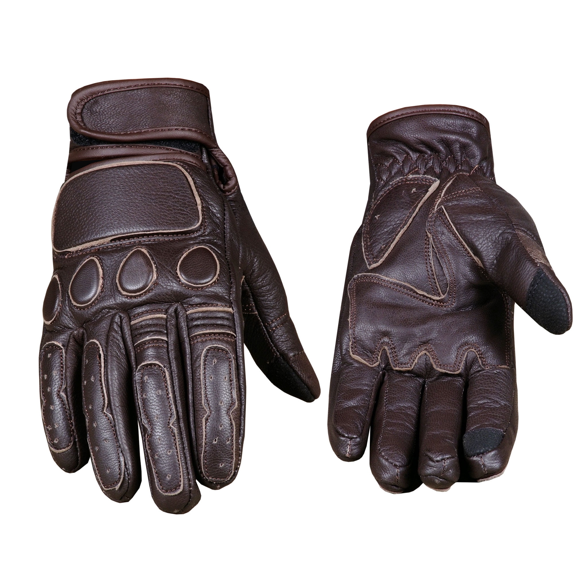 Men's Vintage Goatskin Leather Motorcycle Gloves Gel Padded Cruiser Street Riding Protective Racing Powersports Brown L