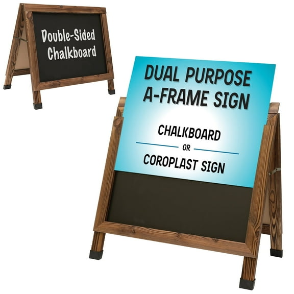 Excello Global Products A-Frame Combo, Chalkboard and Coroplast Poster Holder, 18x24, Rustic Brown