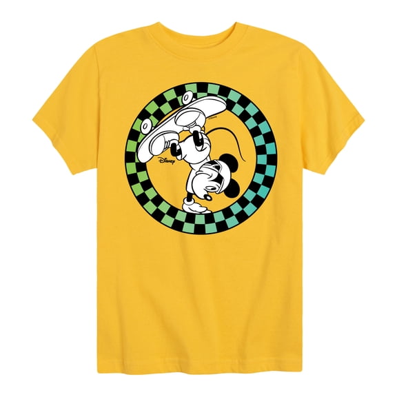 Disney - Mickey Skateboarding Checkered Circle - Toddler And Youth Short Sleeve Graphic T-Shirt