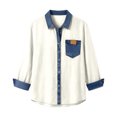 thumbnail image 4 of Womens Shirts Lapel Color Block Long Sleeve Button Down Blouse Stylish Dressy Casual Summer Shirts, 4 of 4
