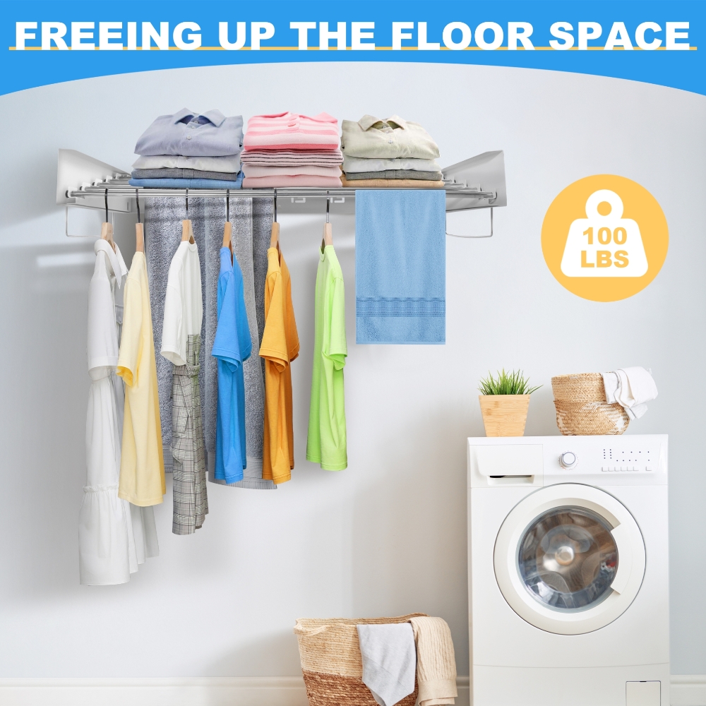 BEAMNOVA Wall Mounted Clothes Drying Rack, 31.5" Foldable Laundry Hanging Drying Rod, Towel Rack, 5 Rods, Aluminum