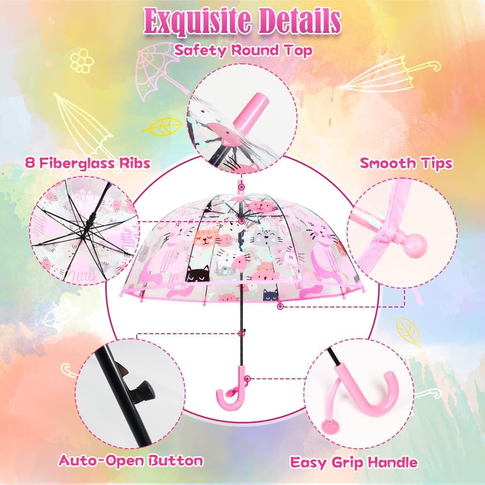 Kids Umbrella for Girls & Boys Toddler Childrens Clear Bubble Umbrella for Kids Small Durable Kids Umbrellas for Rain Outdoor