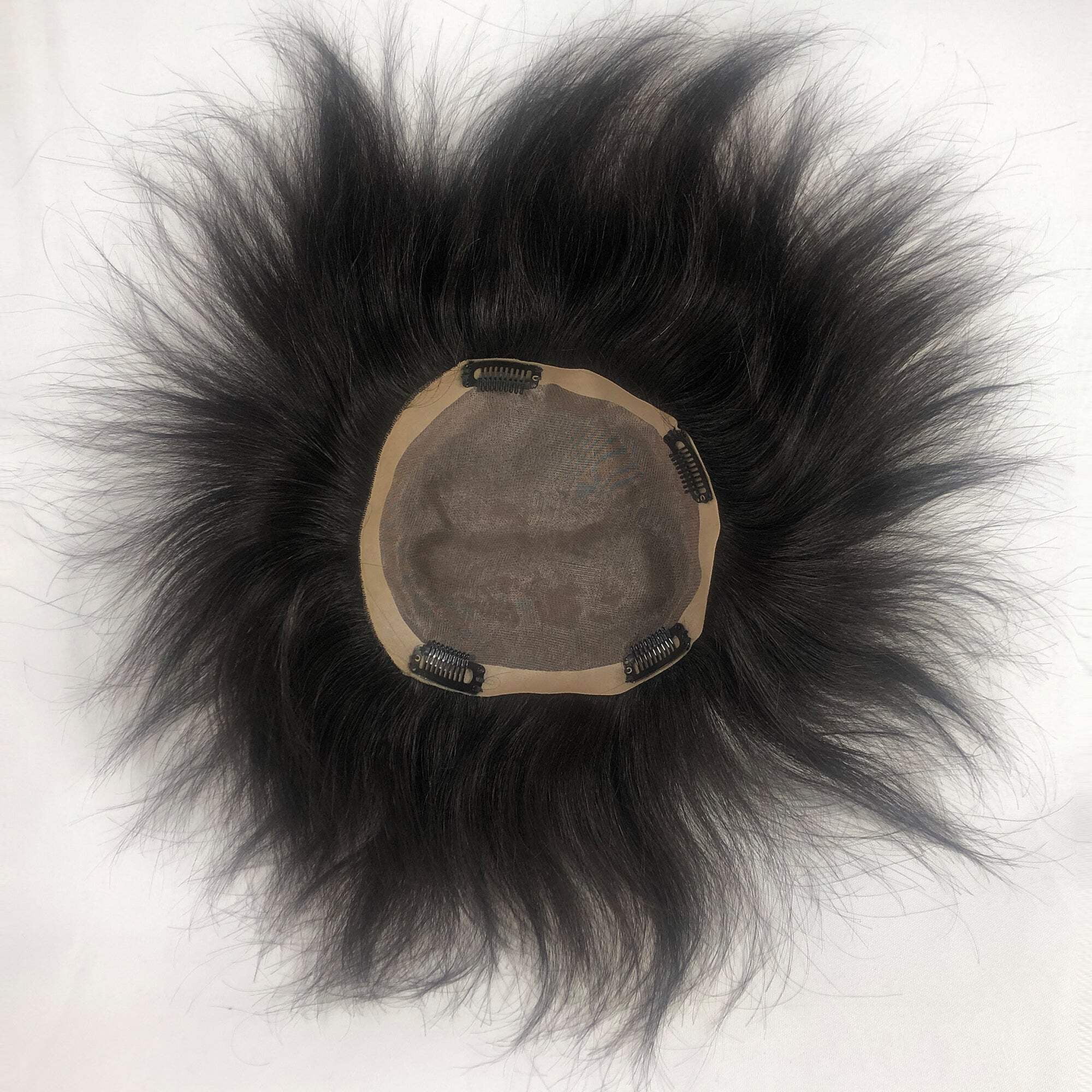 No trimming Hand Tied Lace Toupee Human Hair Extension Clip in Hairpieces Topper Top Hair Piece for Men with Hair Loss Natural Black