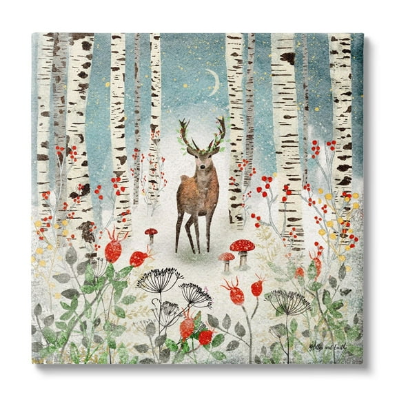Stupell Industries Deer In Nighttime Birch Forest Holiday Painting Gallery Wrapped Canvas Print Wall Art