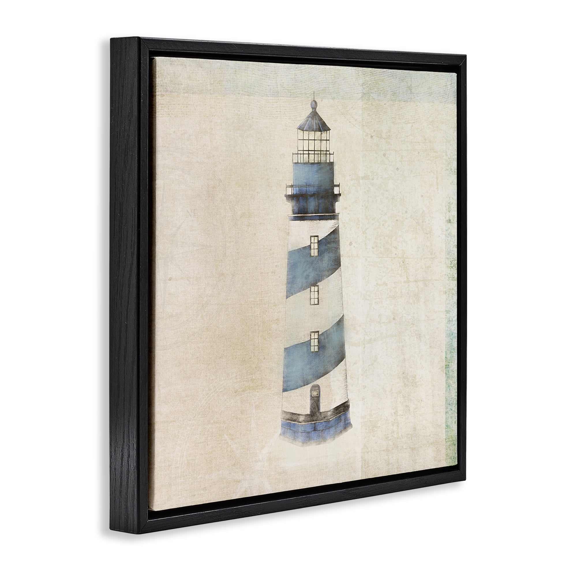 Stupell Industries Rustic Maritime Lighthouse Nautical & Beach Painting Black Floater Framed Canvas Art Print Wall Art, 25 x 25