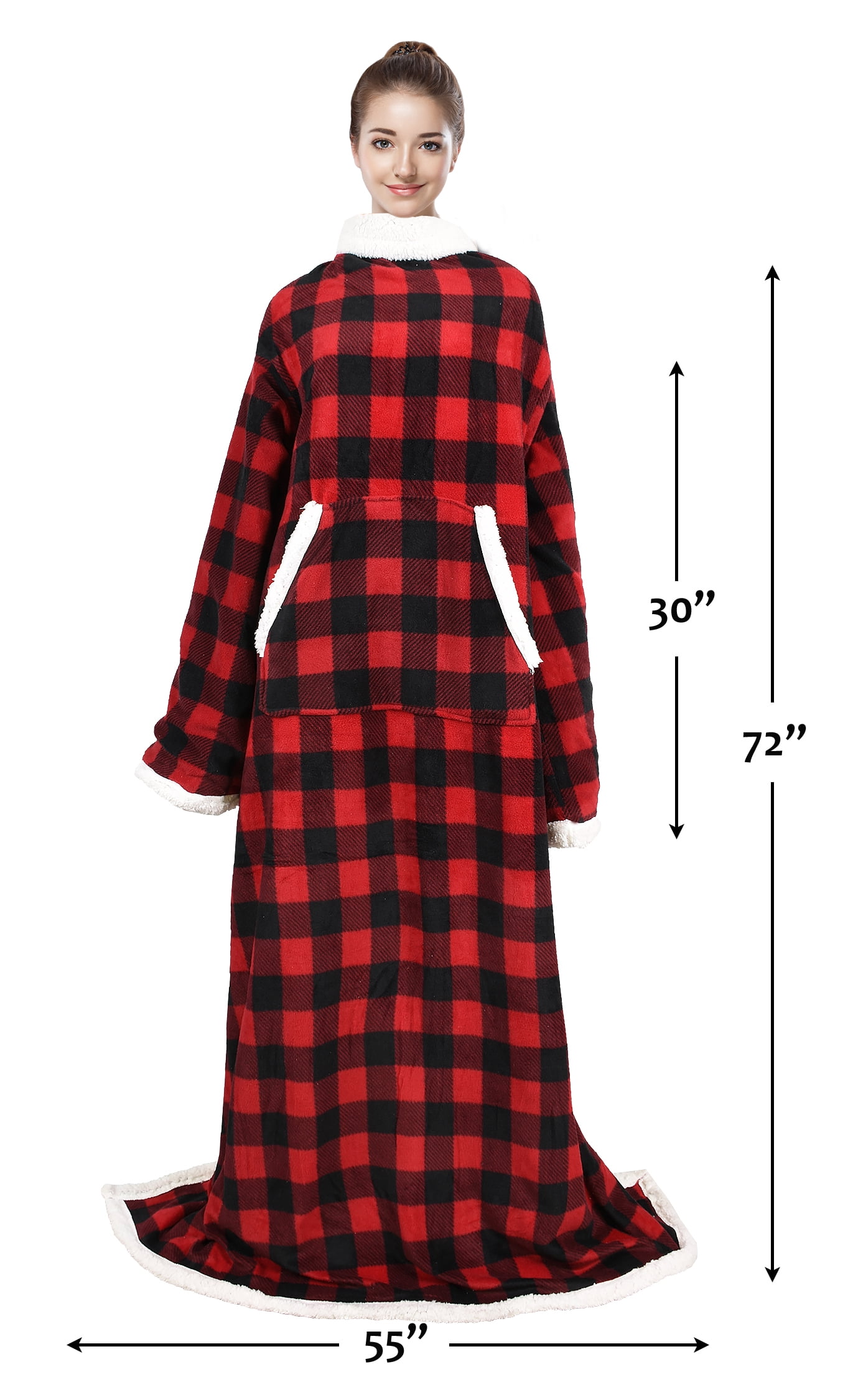 Catalonia Wearable TV Blanket with Sleeves Arms Warm Micro Plush Sherpa Fleece for Adult Large Wrap Throw Robe 72 x 55”