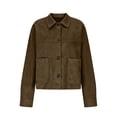 thumbnail image 6 of Women's Faux Suede Button Down Cropped Jacket Fall Lapel Collar Long Sleeve Fashion Casual Coats, Size S-XXL, 6 of 6