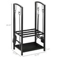thumbnail image 3 of HOMCOM Support à Bûches de 16 Pouces à 2 Niveaux avec 4 Outils, Support de Rangement pour Cheminée avec Pelle, Balai, Tisonnier, Pinces et Crochets, pour Cheminées Extérieures et Intérieures, Noir, 3 of 9