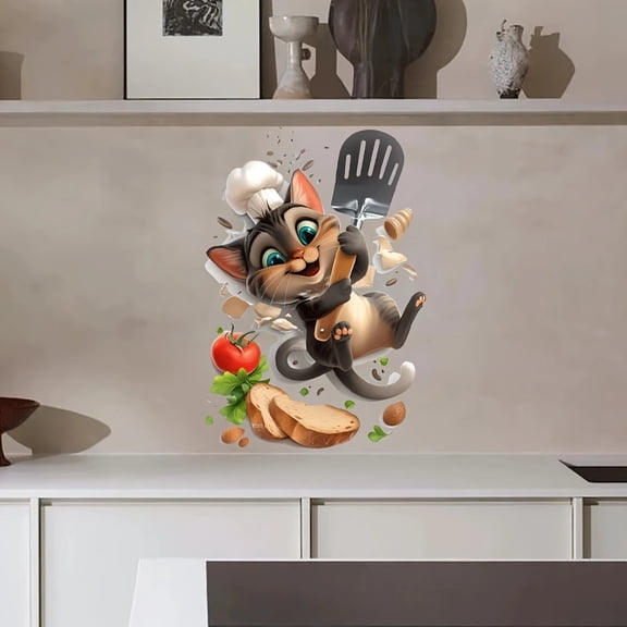 Creative cartoon cute mouse self-adhesive wall sticker, kitchen living room home decoration sticker