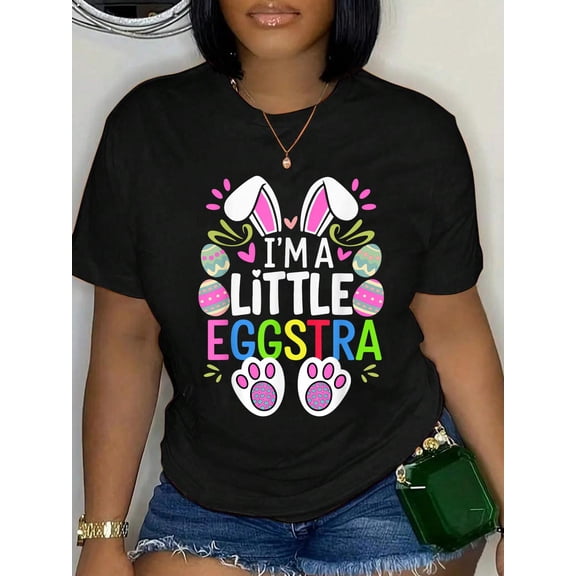 100% Cotton I'm A Little Eggstra Easter Day Shirt Funny Egg Easter Day T-Shirt Print Round Neck Cotton T-Shirt, Summer Women's Tops, gift