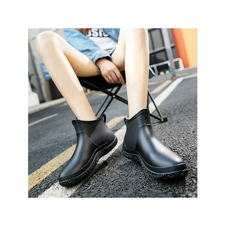 

Lacyhop Rain Boots for Women Waterproof Comfortable Slip On Ankle Solid Booties