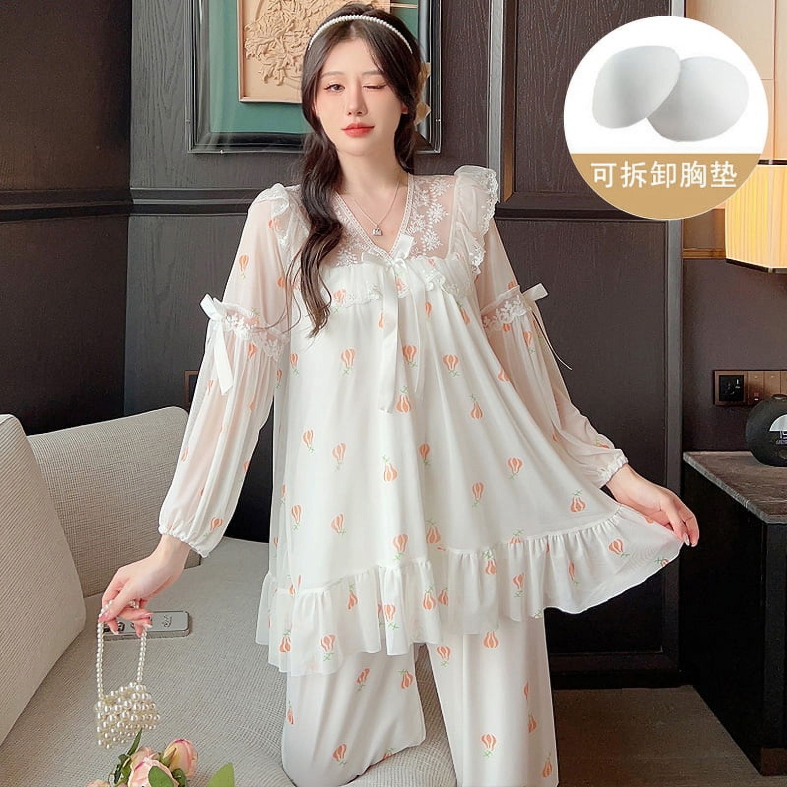 2024 Autumn Long Sleeve Sexy Vneck Cotton Pajama Sets for Women Korean