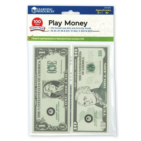Learning Resources Play Money Smart Pack - 100 Pieces, Play Money for Kids Boys Girls, Ages 5+ | Grades K+