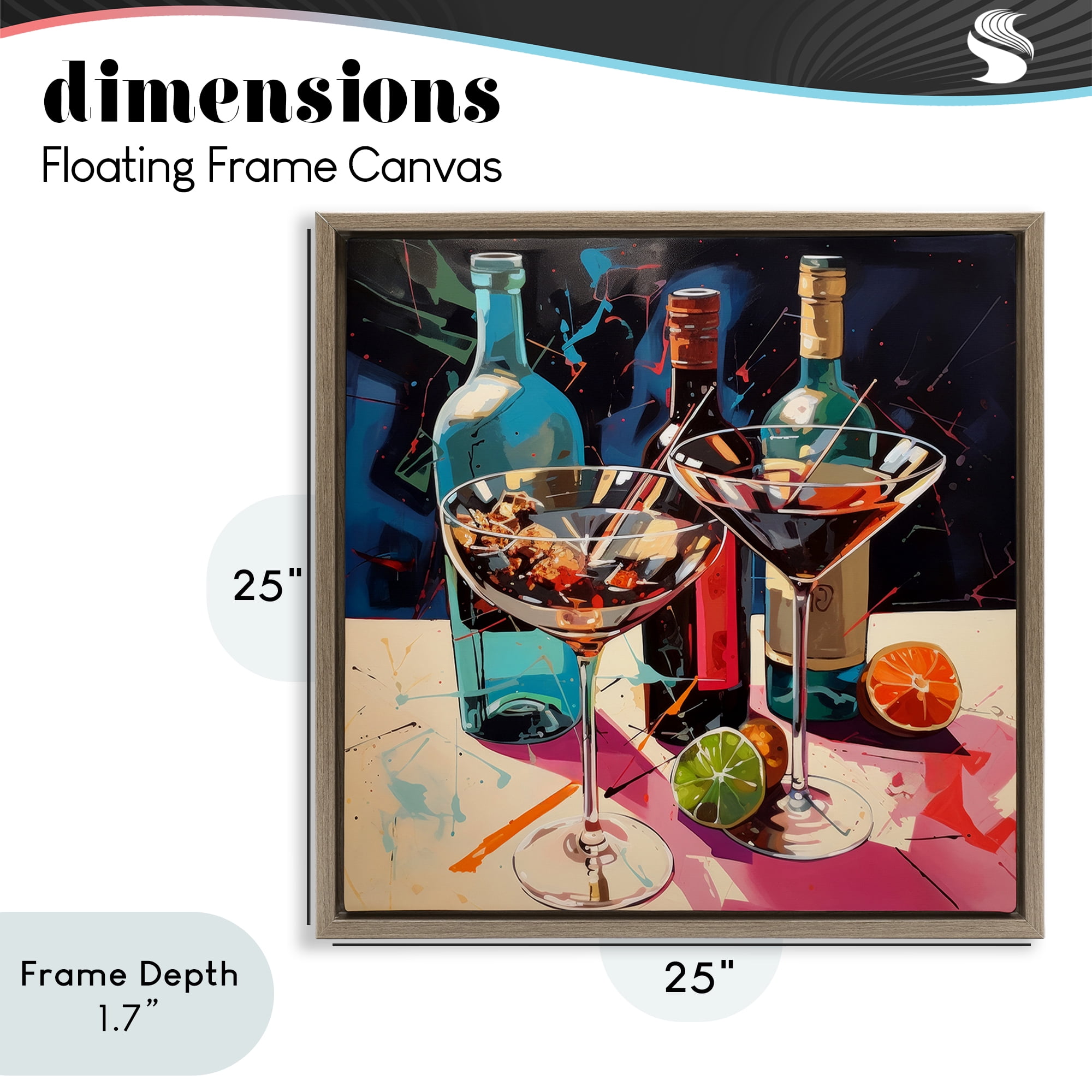 Stupell Industries Artsy Cocktails of Every Sip Brown Framed Floater Canvas Wall Art, design by Lazar Studio