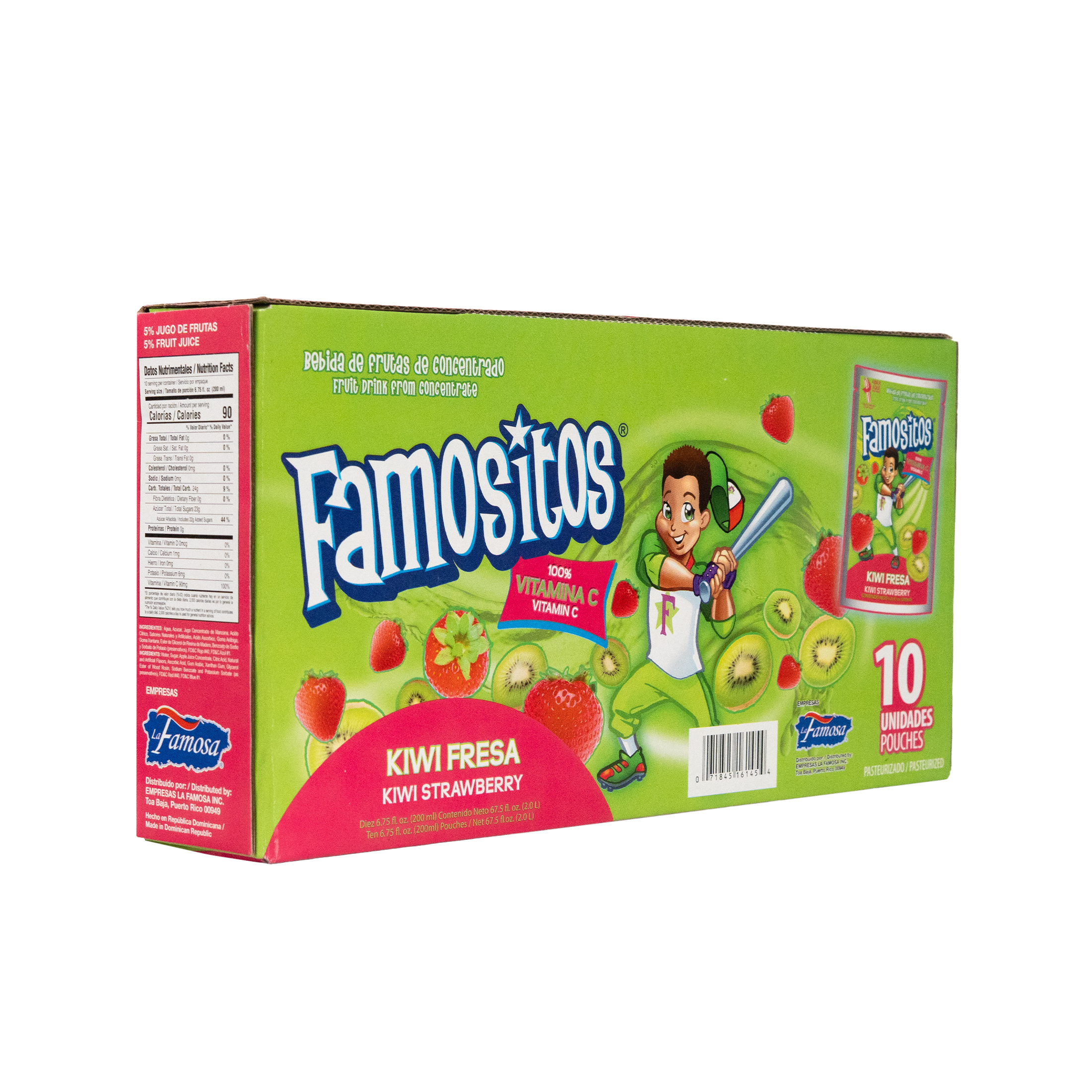 Famositos Light Concentrate Kiwi Strawberry Fruit Juice, 10 Pack 6.75oz, Shelf Stable, Cardboard Box