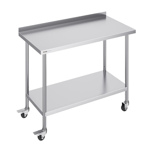 Table de Travail en Acier Inoxydable 24 x 48 x 40 Pouces, Table de Préparation Alimentaire Commerciale avec Roulettes, Table de Travail Robuste, Table de Travail en Métal avec Hauteur Réglable pour Restaurant, Maison et Hôtel
