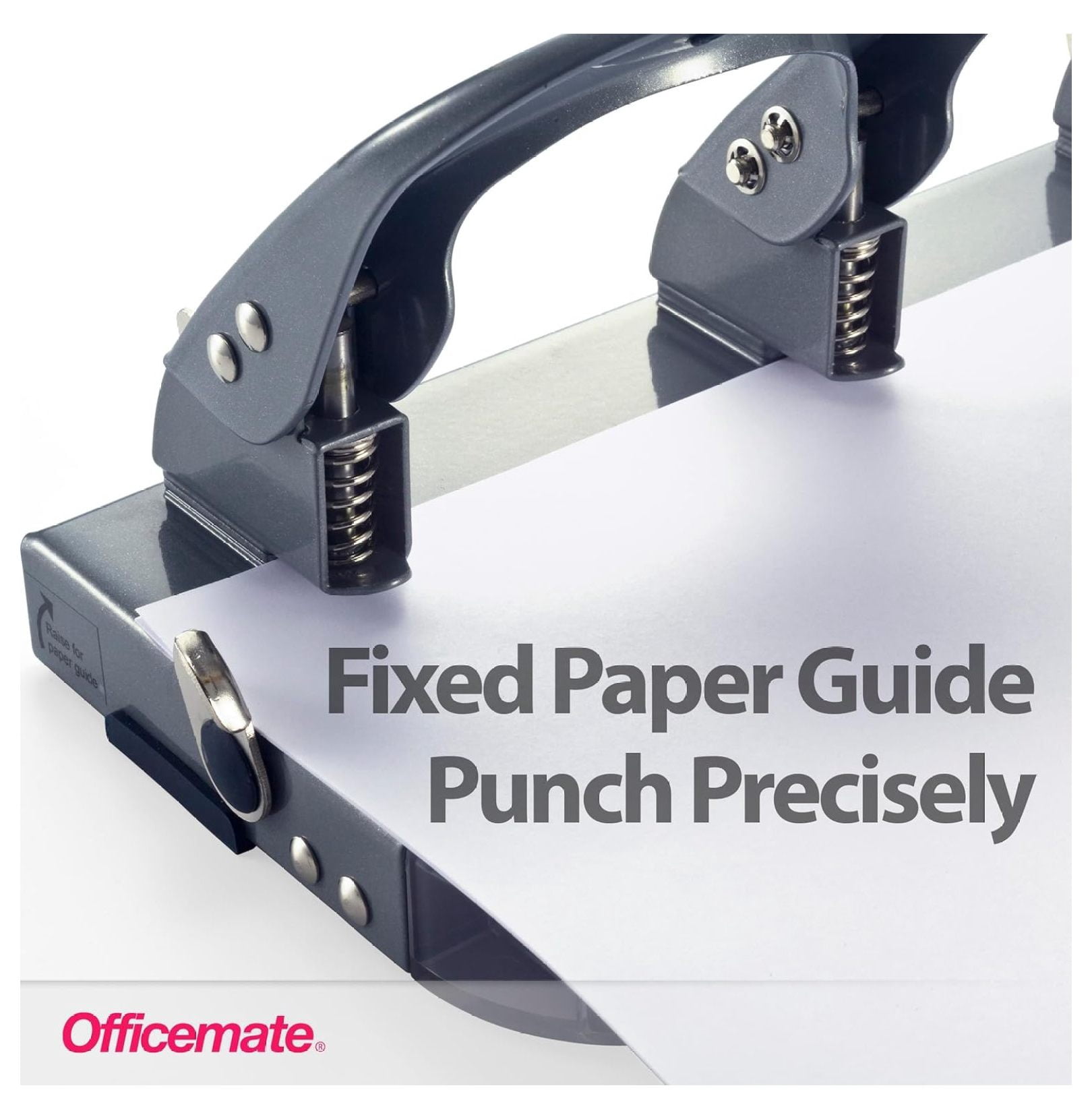 Officemate Deluxe 3-Hole Punch, Heavy Duty, with Chip Drawer, 45 Sheet Capacity (90100), Silver/Navy