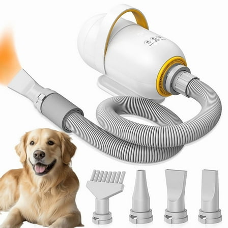 HUTACT Dog Blower Pet Hair Dryer with Adjustable Speed Temperature, Large Dog Hair Grooming Blower after Bath Swimming, 7 Levels Airflow Heating Blower with 4 Nozzles