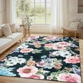 thumbnail image 3 of Wondo 5x8 Washable Floral Rug, Bright Floral Pattern Bohemian Rug for Bedroom, Low Pile Non-Slip Decorative Rug for Living Room, Kids Room, Office, Dining Room, Black, 3 of 8