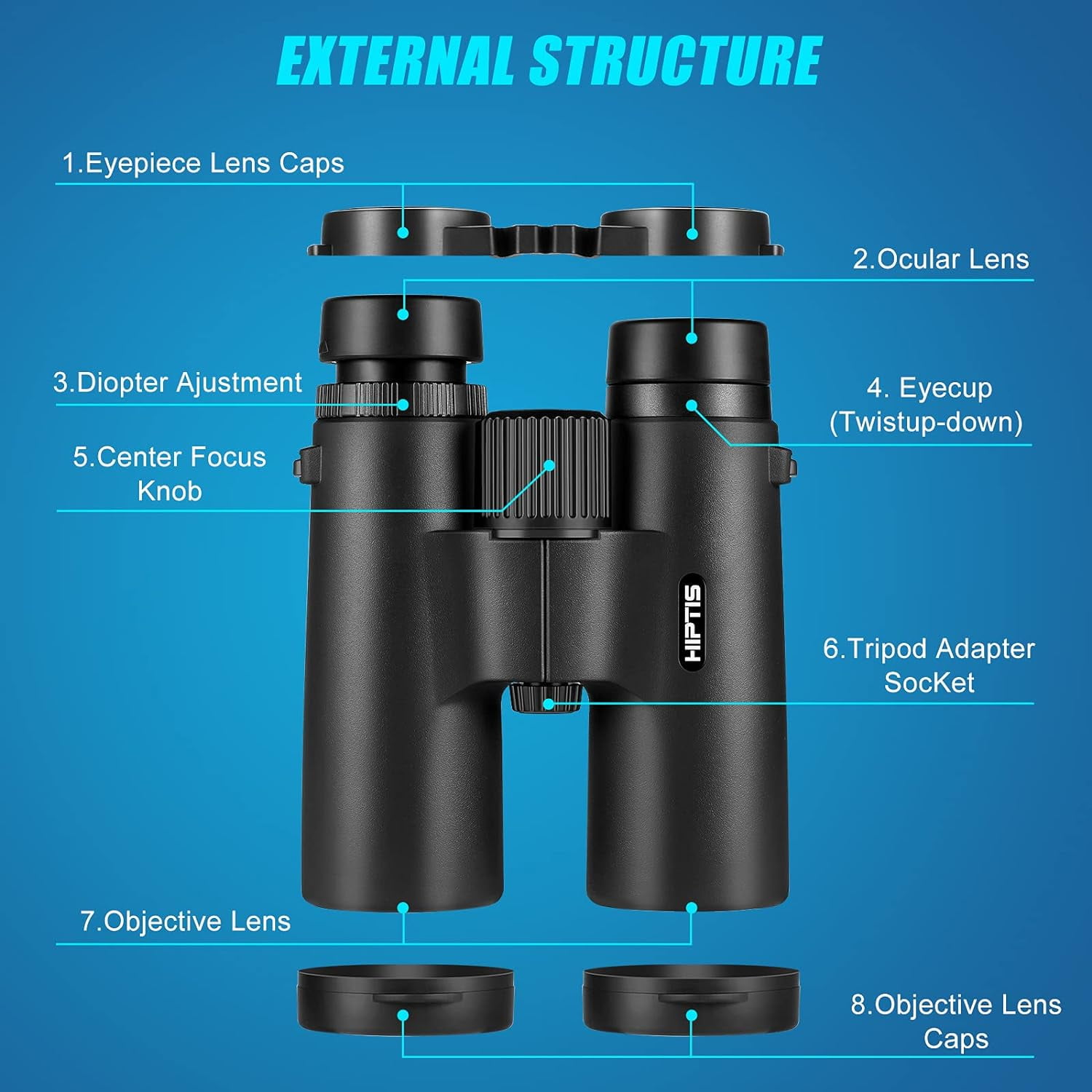HIPTIS Professional 12x42mm Binoculars with Night Vision for Hunting and Birding