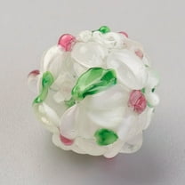 DIY 1pc Handmade Lampwork Beads Rondelle with Flower Bumpy WhiteSmoke 14~15x12~13mm Hole: 1.5~1.8mm