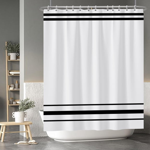 Striped Shower Curtain for Bathroom Minimalism Style Shower Curtain Set Black and White Stripes Shower Curtains Dormitory Cubicle Waterproof Fabric Shower Curtain with Hooks 72x72 Inches