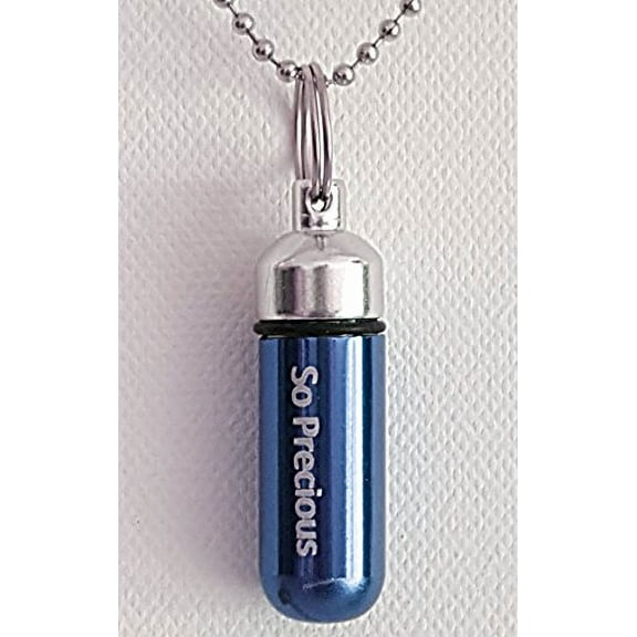 Blue Engraved Cremation Urn "So Precious" - Includes Velvet Pouch, 24" Ball Chain & Fill Kit