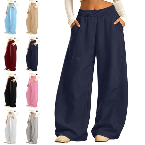 Sentuca Girls Wide Leg Sweatpants, Baggy Barrel Fleece Track Pants with Pockets Fall Winter Casual Kids Trousers Size 10-11Y Navy