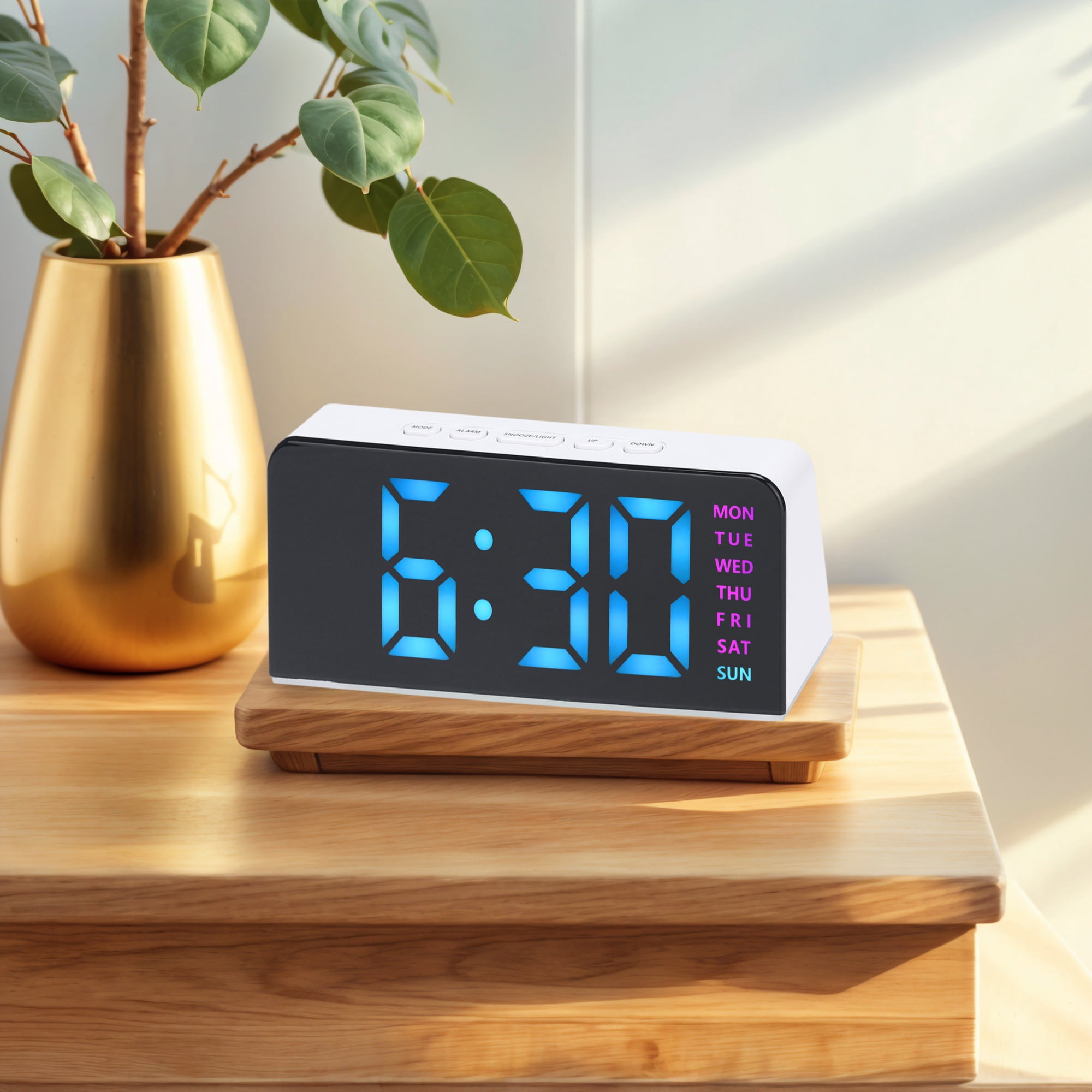 Unique Bargains 2 Pcs Digital Dual Alarm Clock for Bedroom White Pink