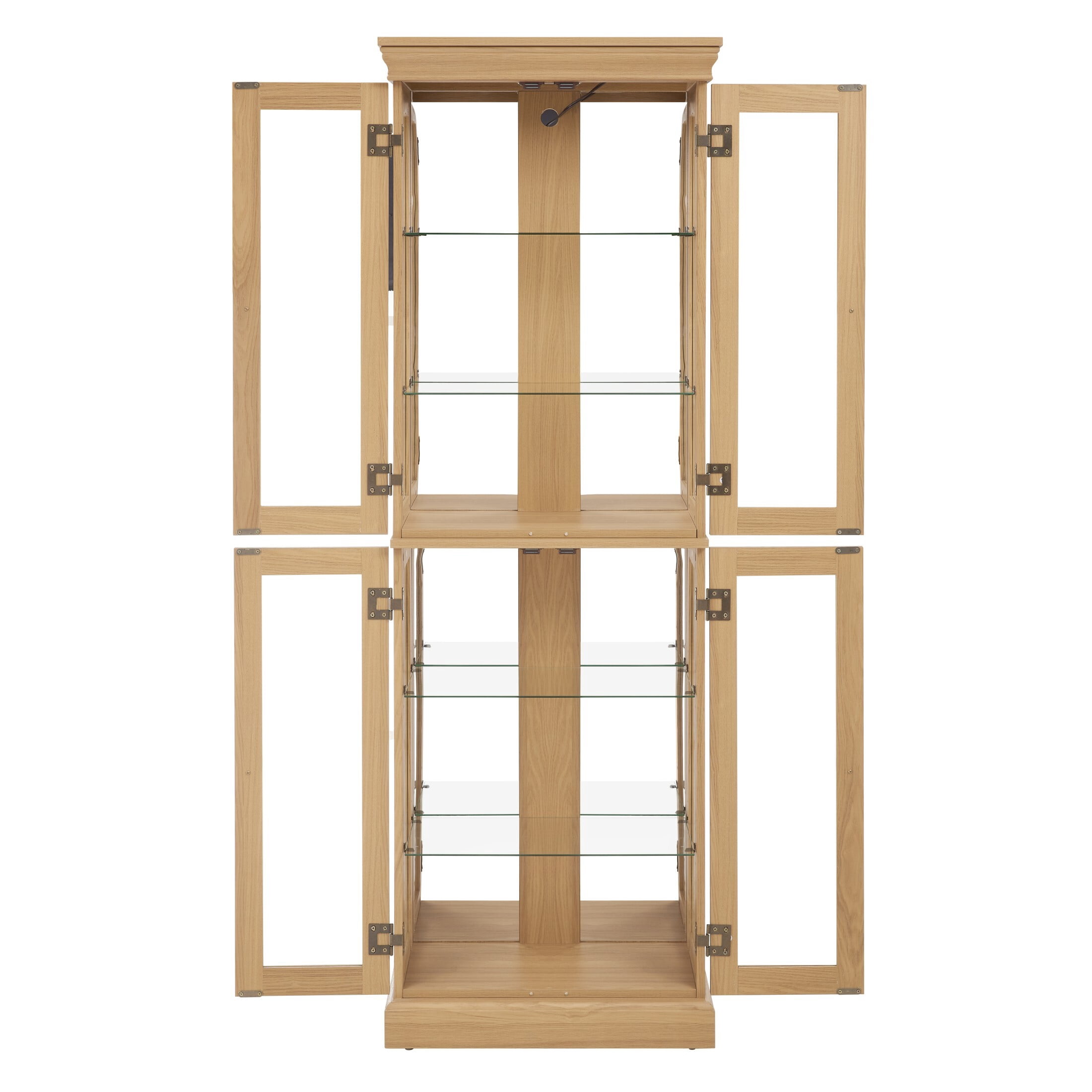 AENKYO Lighted Glass Display Cabinet, Vintage Glass Curio Cabinet Wine Cabinet with Adjustable Glass Shelves, Black Cherry