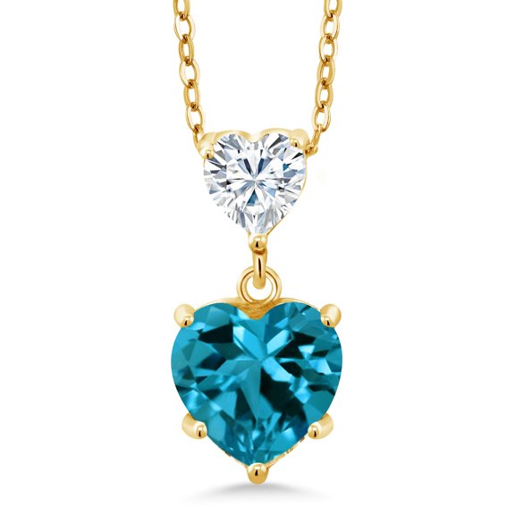 Gem Stone King 18K Yellow Gold Plated Silver Pendant with Chain Topaz and Moissanite (2.65 Cttw)