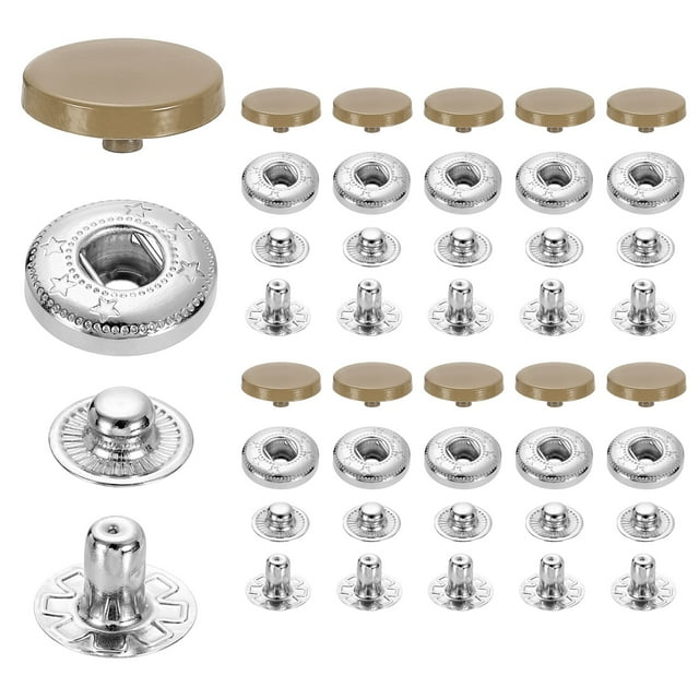20 Set Snap Fasteners, 15mm #831 Zinc Alloy Press Studs Buttons, Camel