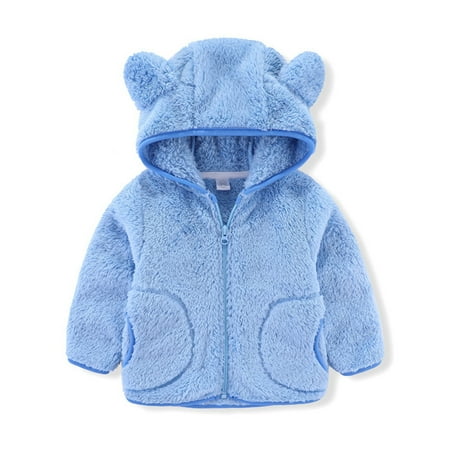 

New Year s Deals!Tuscom Toddler Baby Winter Jacket 3D Bear Ears Hoodie Coat Faux Fur Fleece Fuzzy Sherpa Thicken Warm Outwear for Girls Boys
