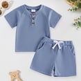 thumbnail image 2 of Splozh Boys Summer Outfit T-Shirt + High Waist Shorts Baby Boy Waffle Knit Set Toddler Kids,Blue,2-3 Years, 2 of 7