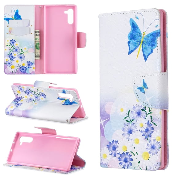 Galaxy Note 10 Case, Allteych Premium PU Leather Colorful Cute Pattern Girls Women Stand Protective Shockproof Cards Holder Wallet Cases Covers for Samsung Galaxy Note 10 2019 Model, Butterfly