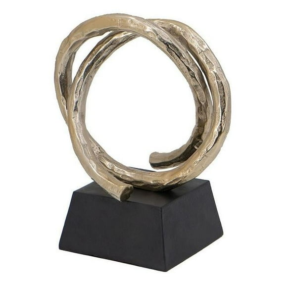 Benjara 10" Modern Table Sculpture- Bright Gold Aluminum- Intertwined Ring Loop