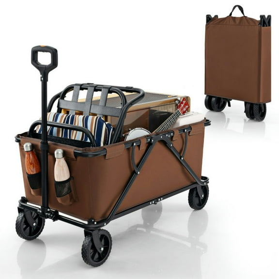 Spaco Garden Wagon, Garden Cart,Collapsible Folding Wagon Cart with Adjustable Handlebar-Coffee