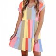 thumbnail image 1 of Vestido Corto de Verano, Cuello en V Bolsa de Color Sólido Cadera Dividida Vestido de la Mitad de la Manga de la Cintura, Moda de las Señoras Midi, 1 of 9