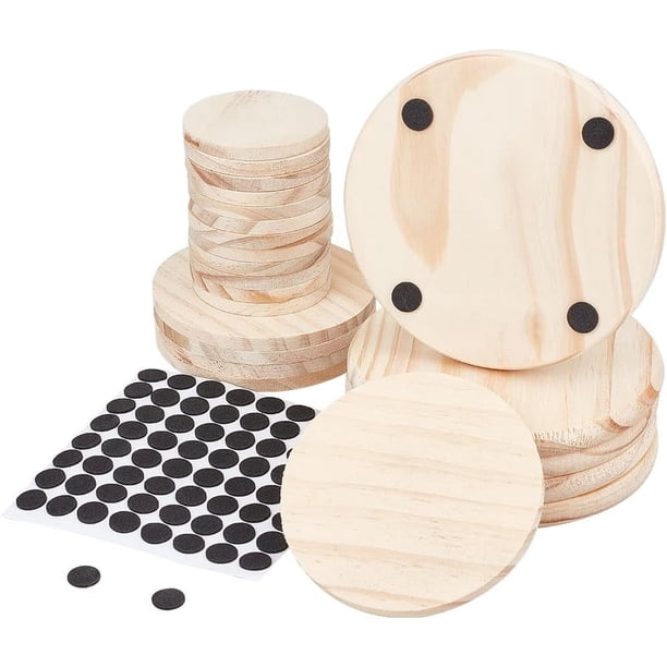 15 posavasos de madera de 3 tamaños para bebidas, absorbentes, planos y redondos, con 60 almohadillas de espuma antideslizantes.