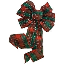 Snowflake Plaid Christmas Wreath Bow - 10" Wide, 18" Long Pre-Tied Bow, Door Decoration, Gift Basket, Swag, Garland, Fall, Winter